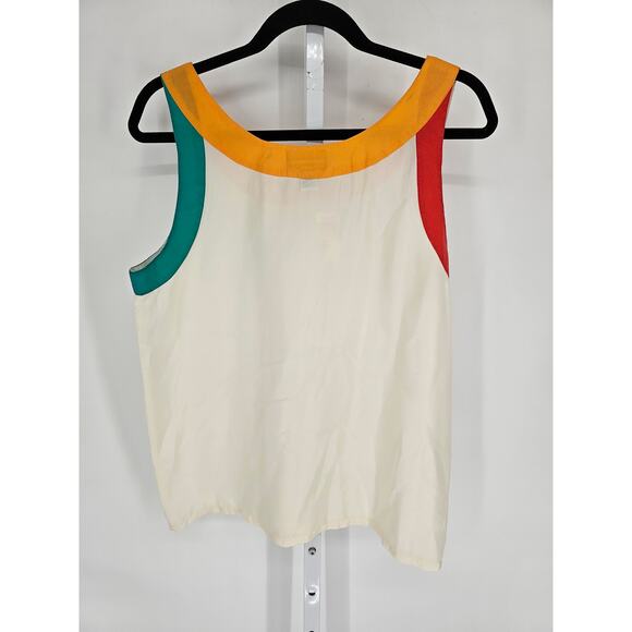 Details Express Womens Sz M 100% Silk Sleeveless Blouse Cream Color Block NEW - Picture 3 of 3